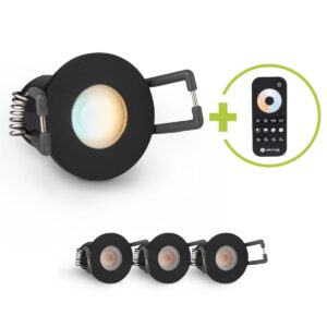 LED Mini Einbaustrahler 3W dimmbar CCT 2700K-6500K IP65 – schwarz matt (4er-Set)