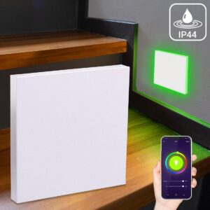 ⭐🌧️ Smart Home Treppenstufenbeleuchtung außen – eckig, weiß, RGB+CCT, 3W – Lichtaustritt Linea – IP44 für Außentreppen