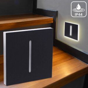 ⭐🌧️ Treppenstufenbeleuchtung CCT 230V – eckig, schwarz, Lichtaustritt Fokus