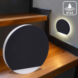 ⭐🌧️ Treppenstufenbeleuchtung CCT 230V – rund, schwarz, Lichtaustritt Orbis