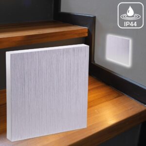 ⭐🌧️ Treppenstufenbeleuchtung außen 68mm – eckig, Alu gebürstet, neutralweiß – Lichtaustritt Linea – IP44 für Außentreppen