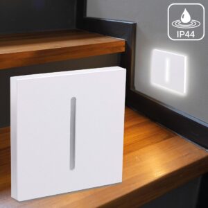 ⭐🌧️ Treppenstufenbeleuchtung außen 68mm – eckig, Weiß, neutralweiß – Lichtaustritt Fokus – IP44 für Außentreppen