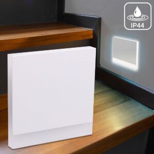 ⭐🌧️ Treppenstufenbeleuchtung außen 68mm – eckig, weiß, kaltweiß – Lichtaustritt Orbis – IP44 für Außentreppen