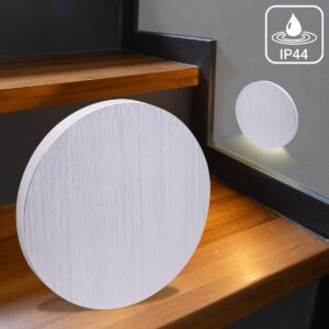 ⭐🌧️ Treppenstufenbeleuchtung außen 68mm – rund, Alu-gebürstet, CCT 1,5W – Lichtaustritt Kato – IP44 für Außentreppen