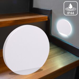 ⭐🌧️ Treppenstufenbeleuchtung außen 68mm – rund, Weiß, kaltweiß – Lichtaustritt Orbis – IP44 für Außentreppen