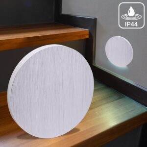 ⭐🌧️ Treppenstufenbeleuchtung außen IP44 – eckig Alu gebürstet – kaltweiß 1,5W – Lichtaustritt Kato – für 68 mm Unterputzdose