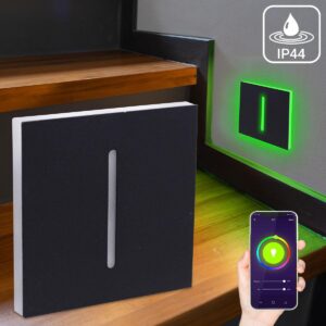 🌧️ Smart Home Treppenstufenbeleuchtung IP44 – eckig, Schwarz – RGB+CCT – Lichtaustritt Fokus – App-gesteuert