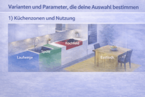 Das Bild zeigt die verschiedenen Zonen in der Küche.
